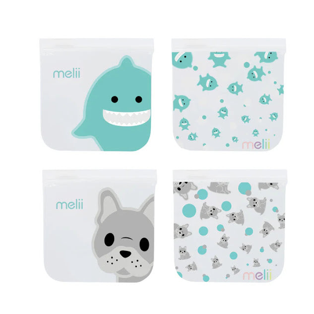 EVA Reusable Snack Bags 4 pc Dog/Shark - Melii