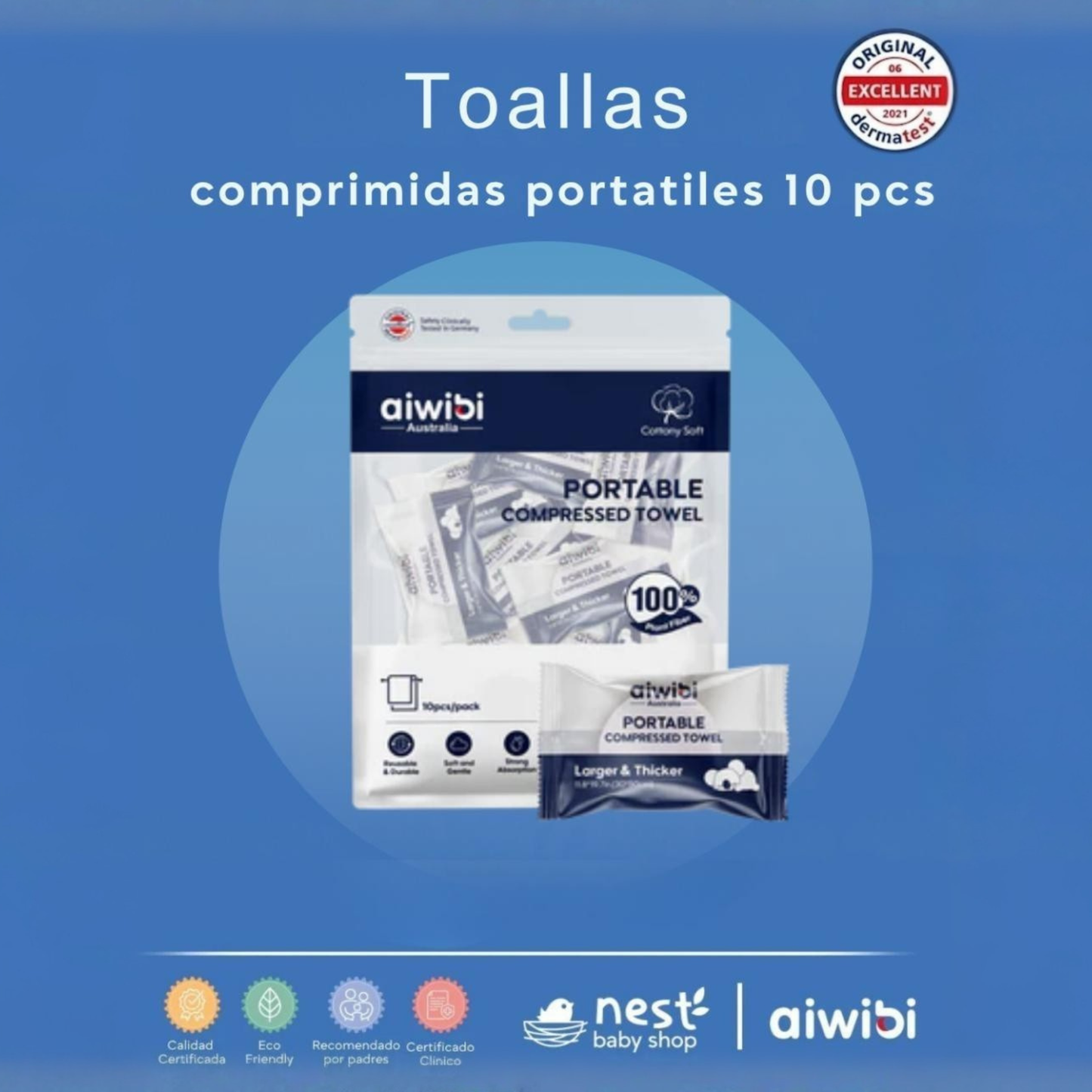 Toallas comprimidas portatiles 10 pcs Aiwibi