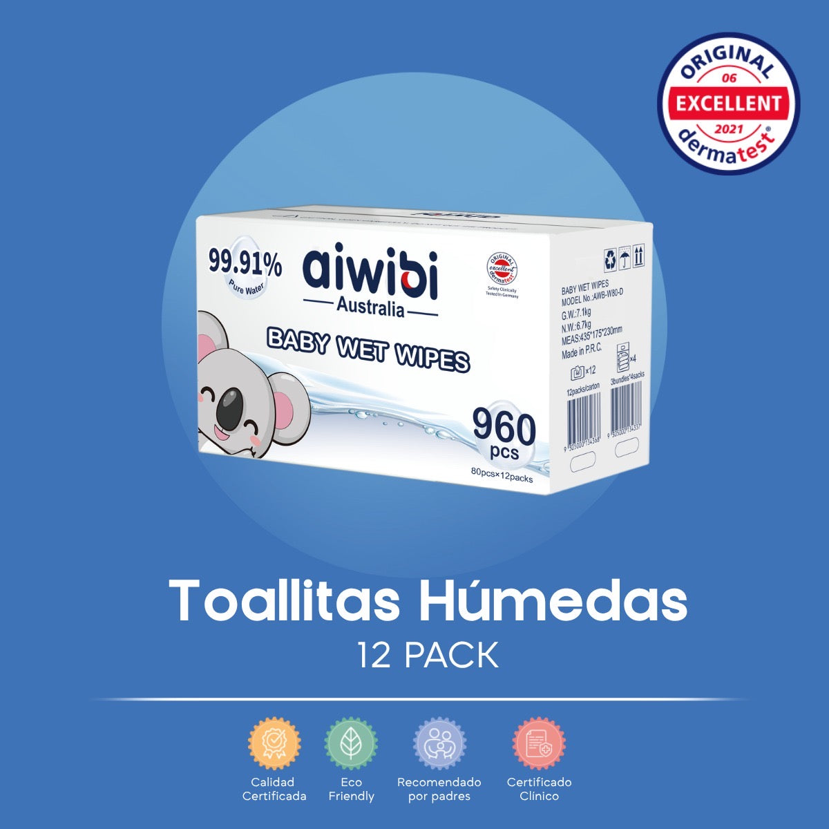 12 pack Toallitas Humedas - Aiwibi