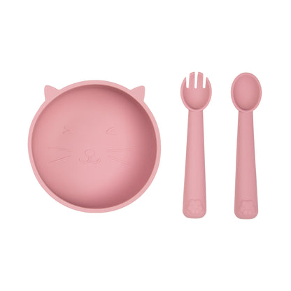 Set de Alimentación de Silicona Gatito Rosa Malva Carestino