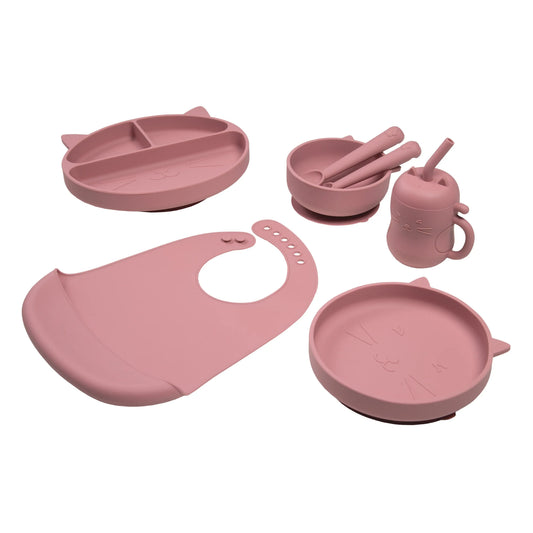 Set de Alimentación de Silicona Gatito Rosa Malva Carestino