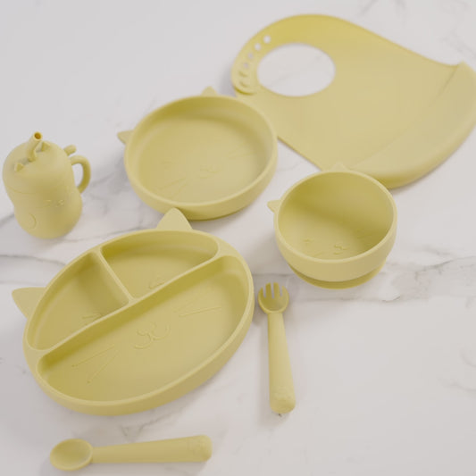 Set de Alimentación de Silicona Gatito Azul Petróleo-Carestino