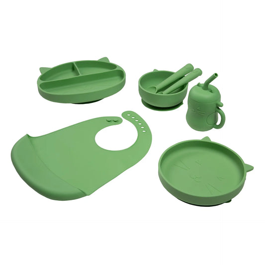 Set de Alimentación de Silicona Gatito Verde Salvia-Carestino