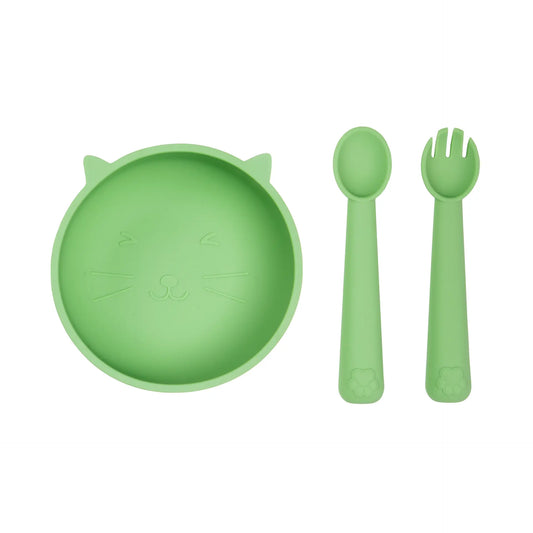 Set de Alimentación de Silicona Gatito Verde Salvia-Carestino