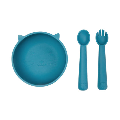 Set de Alimentación de Silicona Gatito Azul Petróleo-Carestino