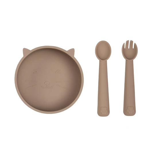 Set de Alimentación de Silicona Gatito Greige-Carestino